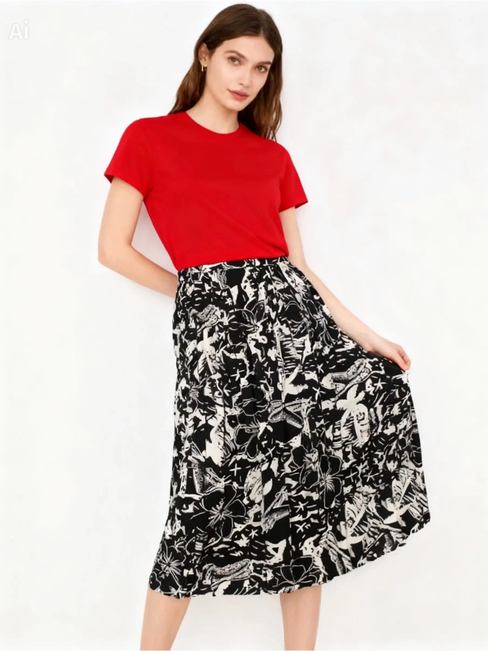 Vintage 1990s Emo rayon black and white skirt